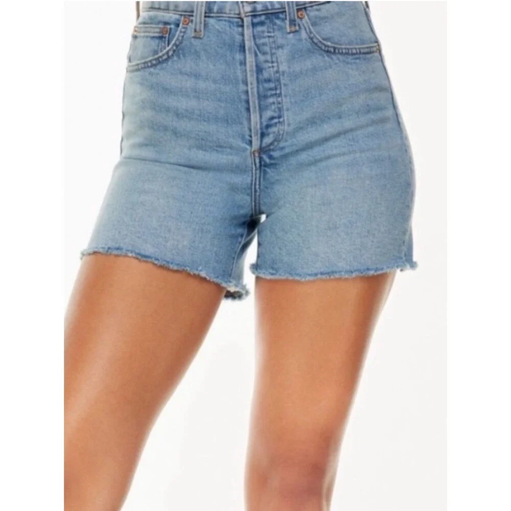 Aritzia Denim Forum The 50s Arlo High Rise Blue Raw Hem Cutoff Shorts Women’s 25